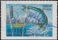 Scan of 1983 Illinois Salmon Stamp ILS8 Used Fine Faults