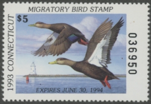 Scan of 1993 Connecticut Duck Stamp - First of State MNH VF