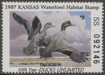 Scan of 1987 Kansas Duck Stamp - First of State MNH VF