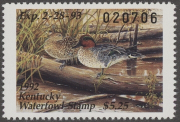 Scan of 1992 Kentucky Duck Stamp MNH VF