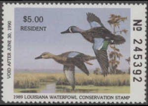 Scan of 1989 Louisiana Duck Stamp - First of State MNH VF