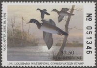 Scan of 1991 Louisiana Duck Stamp Non Resident MNH VF