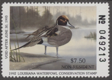 Scan of 1992 Louisiana Duck Stamp Non Resident MNH VF