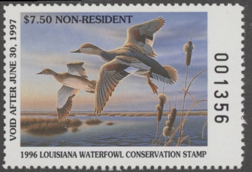 Scan of 1996 Louisiana Duck Stamp Non Resident MNH VF