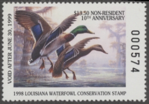 Scan of 1998 Louisiana Duck Stamp Non Resident MNH VF