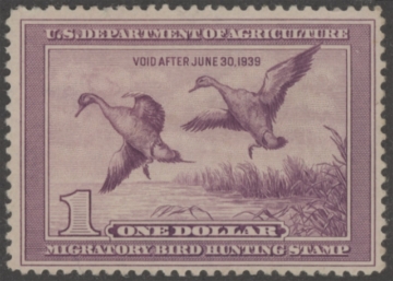 Scan of RW5 1938 Duck Stamp  MLH, Faults F-VF