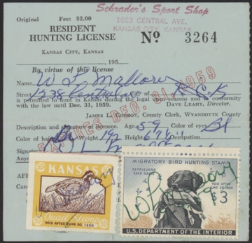 Picture of RW26 1959 Duck Stamp  Used on KS License VF