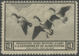 Scan of RW3 1936 Duck Stamp  Unsigned, Creased F-VF