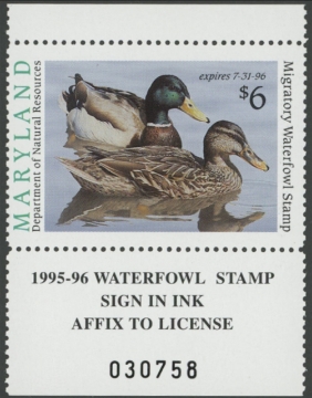 Scan of 1995 Maryland Duck Stamp MNH VF