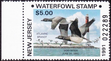 Scan of 1991 New Jersey Duck Stamp Brandt Error MNH VF