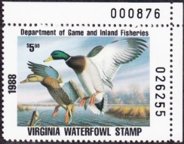 Scan of 1988 Virginia Duck Stamp - First of State MNH VF