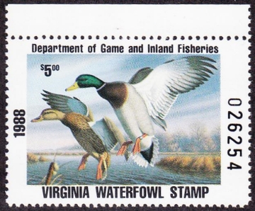 Scan of 1988 Virginia Duck Stamp - First of State MNH VF