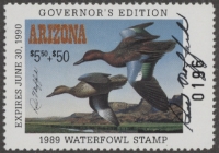 Scan of 1989 Arizona Duck Stamp Governer's Edition MNH VF