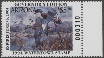 Scan of 1994 Arizona Duck Stamp Governor's Edition MNH VF