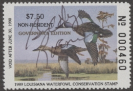 Scan of 1989 Louisiana Duck Stamp Governor's Edition MNH VF