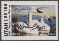 Scan of 1991 Utah Duck Stamp Governor's Edition MNH VF