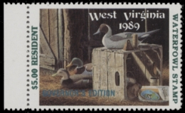 Scan of 1989 West Virginia Duck Stamp Governor's Edition MNH VF