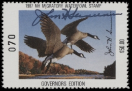 Scan of 1987 New Hampshire Duck Stamp - Governor's Edition MNH VF