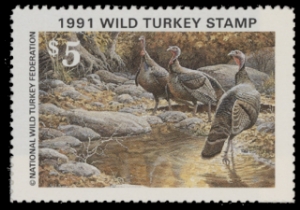 Scan of 1991 National Wild Turkey Federation Wild Turkey Stamp MNH VF