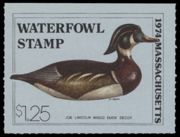 Scan of 1974 Massachusetts Duck Stamp - First of State