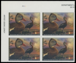 Scan of RW87 2020 Duck Stamp. Plate Block. F-VF 