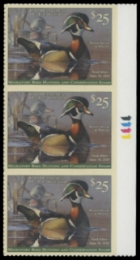 Scan of RW86 2019 Duck Stamp. Block of Three. MNH 