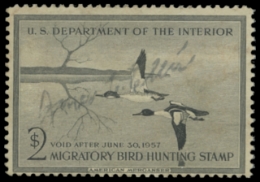 Scan of RW23 1956 Duck Stamp. Used