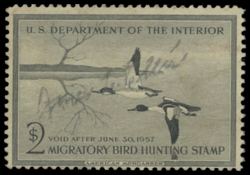 Scan of RW23 1956 Duck Stamp. Used