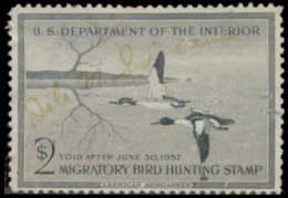 Scan of RW23 1956 Duck Stamp. Used