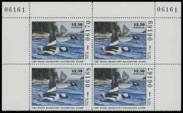 Scan of 1987 Maine Duck Stamp. Block of 4