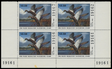 Picture of 1984 Maine Duck Stamp - First of State. Plate Block of 4