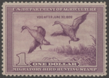 Picture of RW5 1938 Duck Stamp  MLH, Faults F-VF