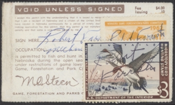 Picture of RW29 1962 Duck Stamp  Used on NE License F-VF