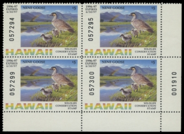 Picture of 1996 Hawaii Duck Stamp - First of State. Block of 4