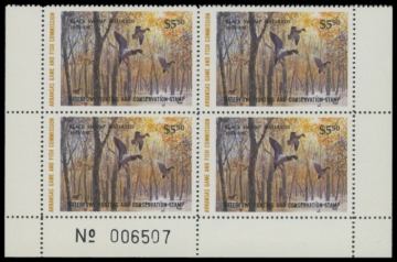 Picture of 1986 Arkansas Duck Stamps. Plate Block of 4